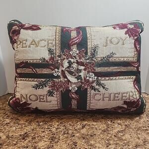 Christmas Needlepoint Decorative Throw Pillow Peace‎ Joy Noel Cheer 16"x11"